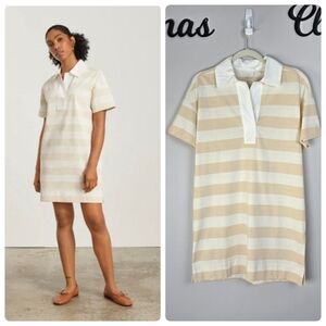 EVERLANE The Organic Cotton Polo Striped Dress in Beech/Bone Size XS NWT